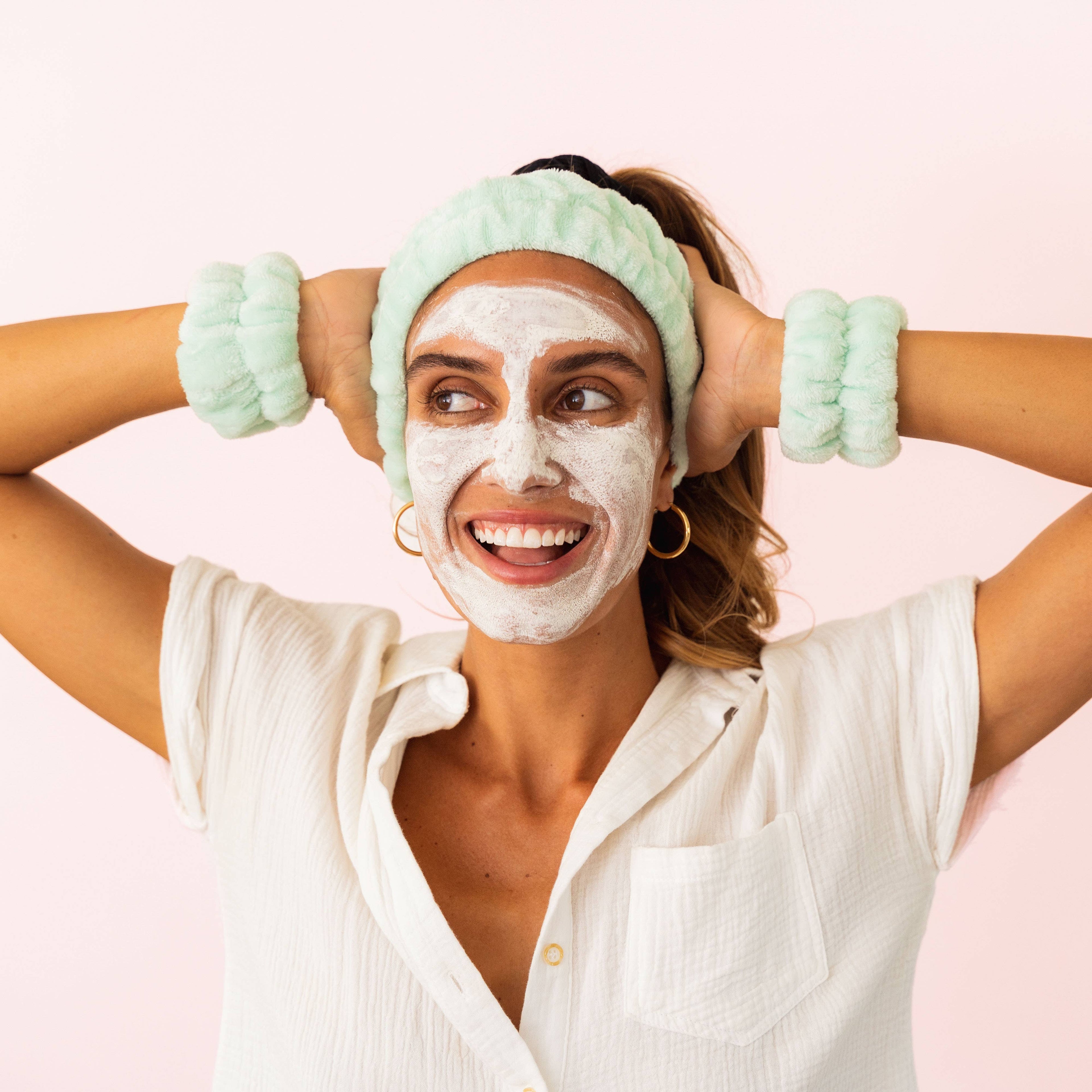 Spa Headband - Skincare Headband & Wristband Set: Mint