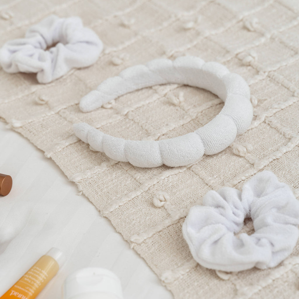 Spa Headband - Skincare Headband & Scrunchie Wristband Set: Hot Pink