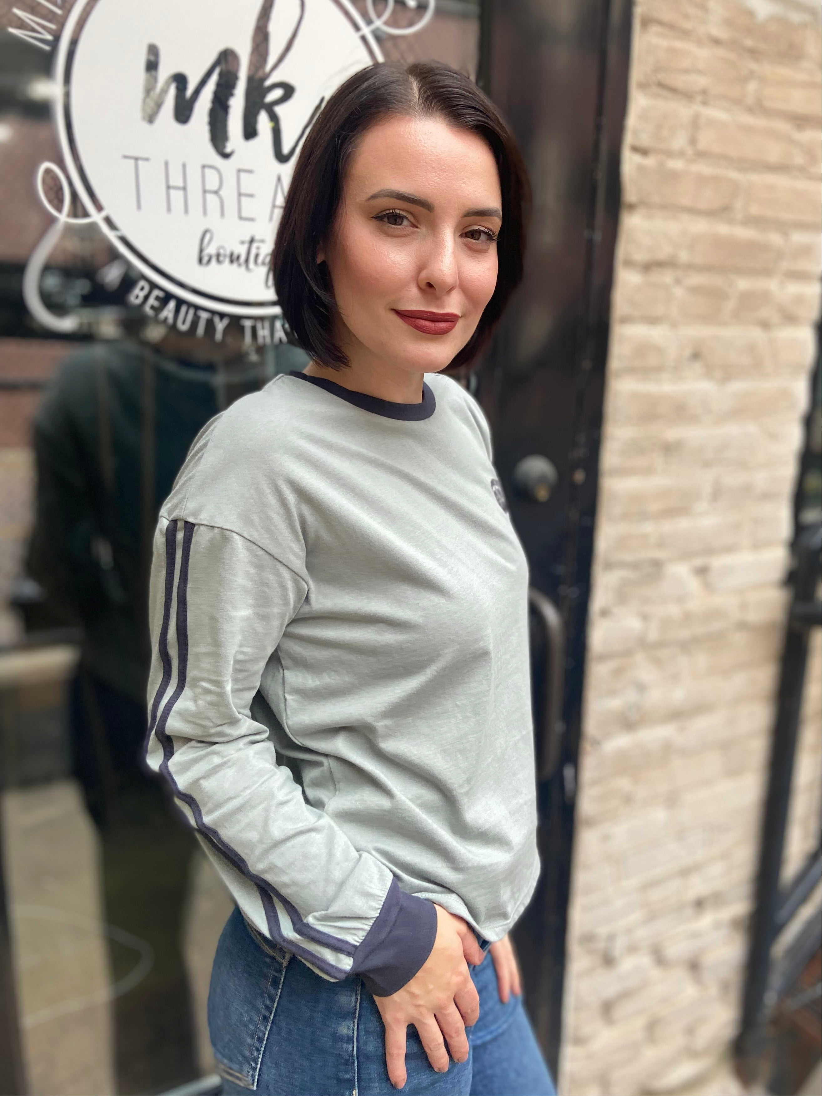 Noelle Sage & Charcoal Long Sleeve Tshirt