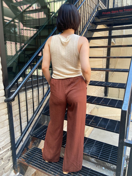 South Chocolate Brown Linen Wide Leg Pants