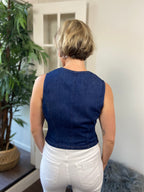 Ezra Dark Wash Denim Gold Button Detail Vest - MK Threads Boutique
