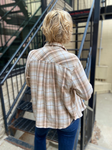 Beth Khaki Plaid Long Sleeve Top