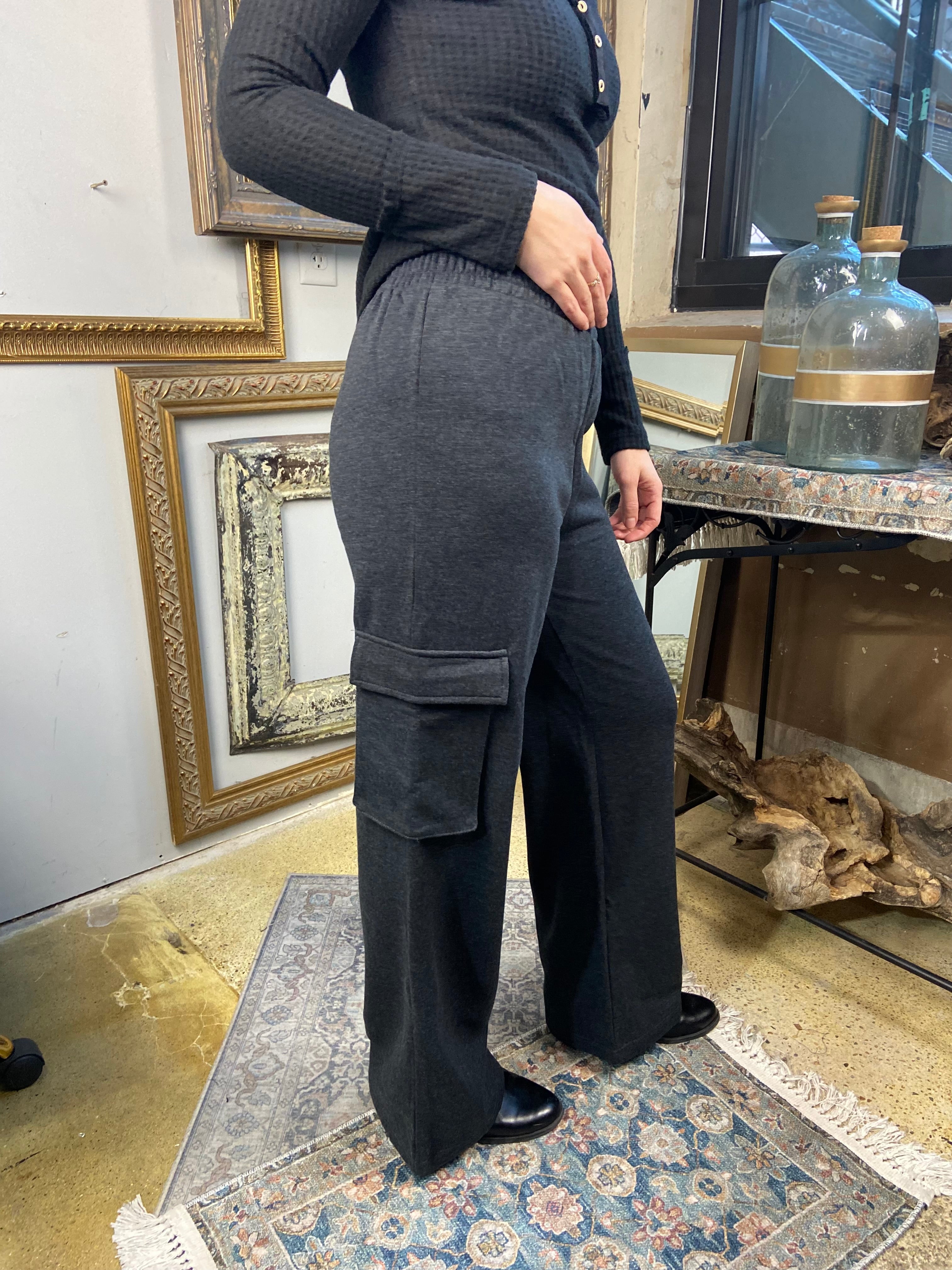 Eleanor Charcoal Gray Cargo Wide Leg Sweatpants