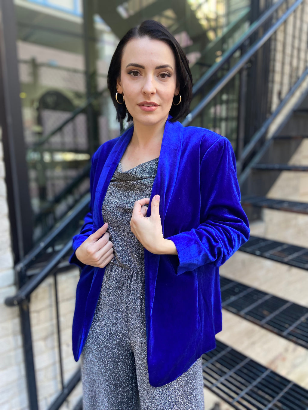 Finley Royal Blue Velvet Blazer Jacket