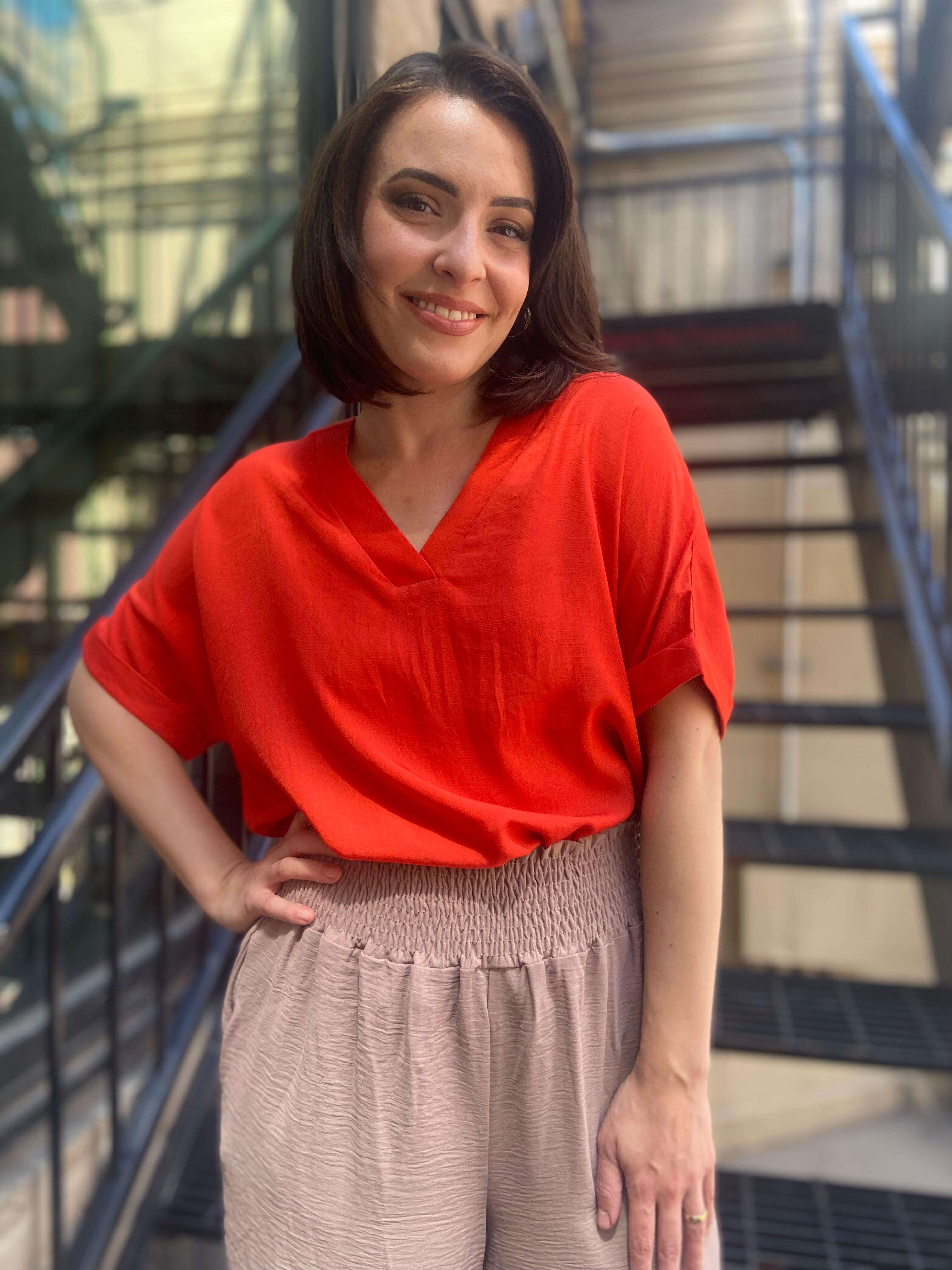 Paloma Orange Back Button Detail T Shirt Top