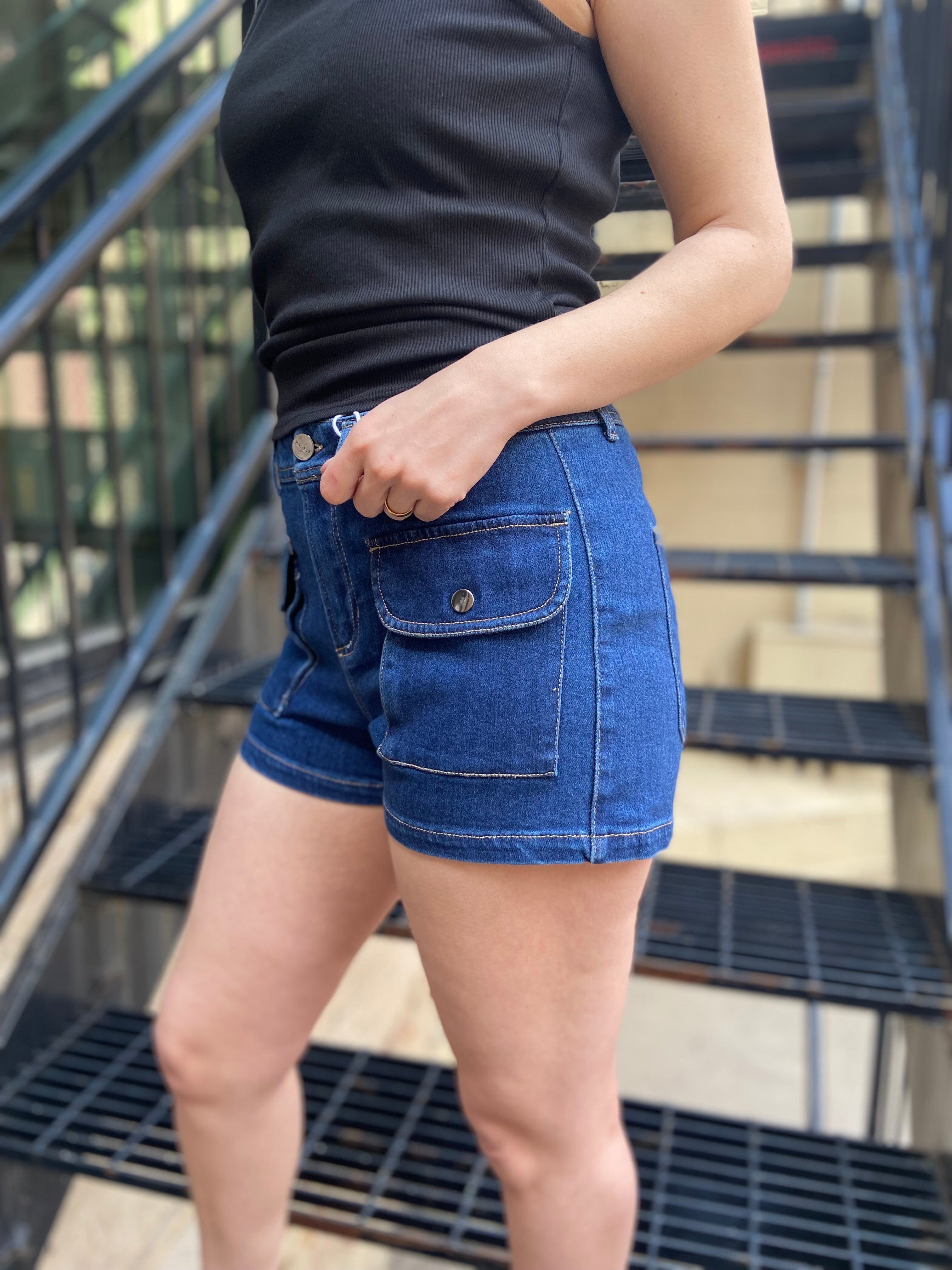 Mak High Rise Cargo Risen Jean Shorts - MK Threads Boutique