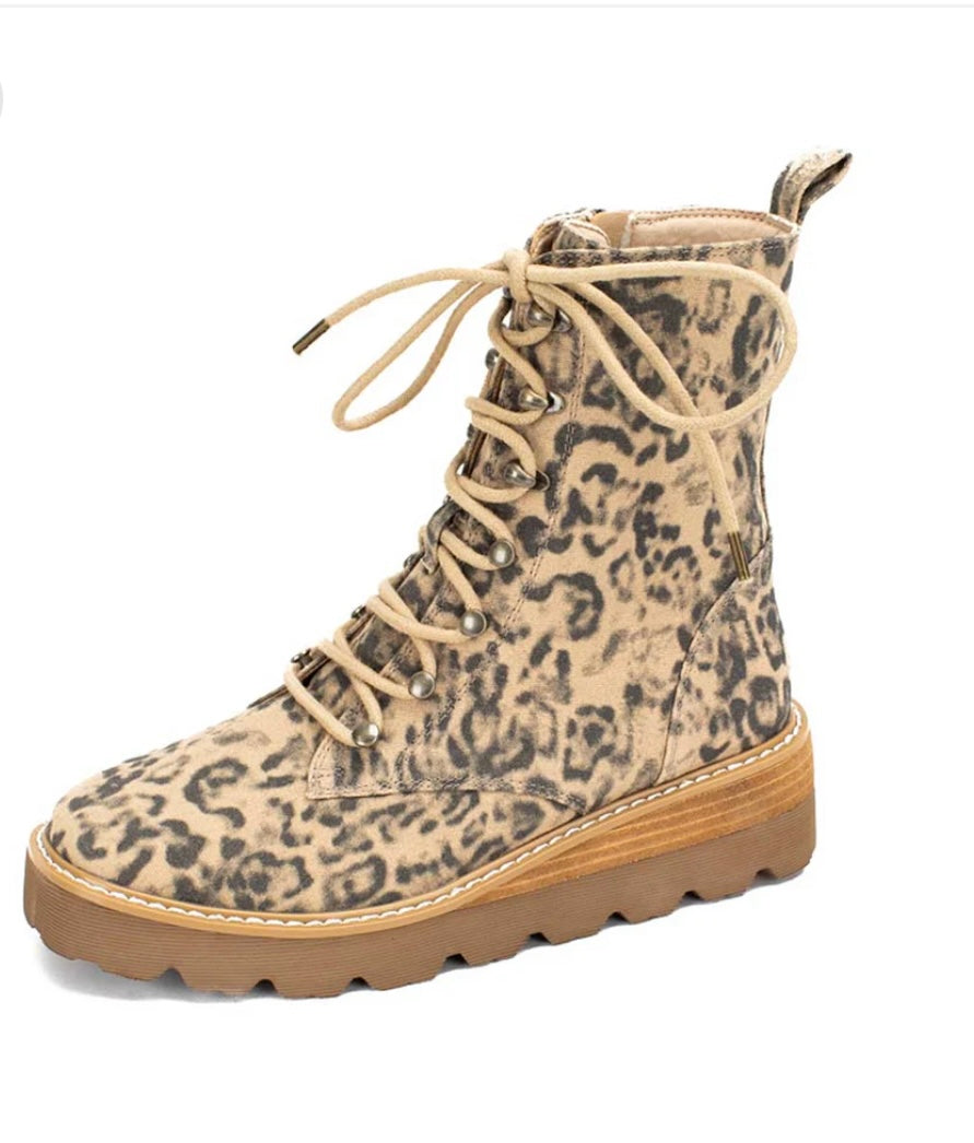 Inez Leopard Print Yellowbox Combat Boots