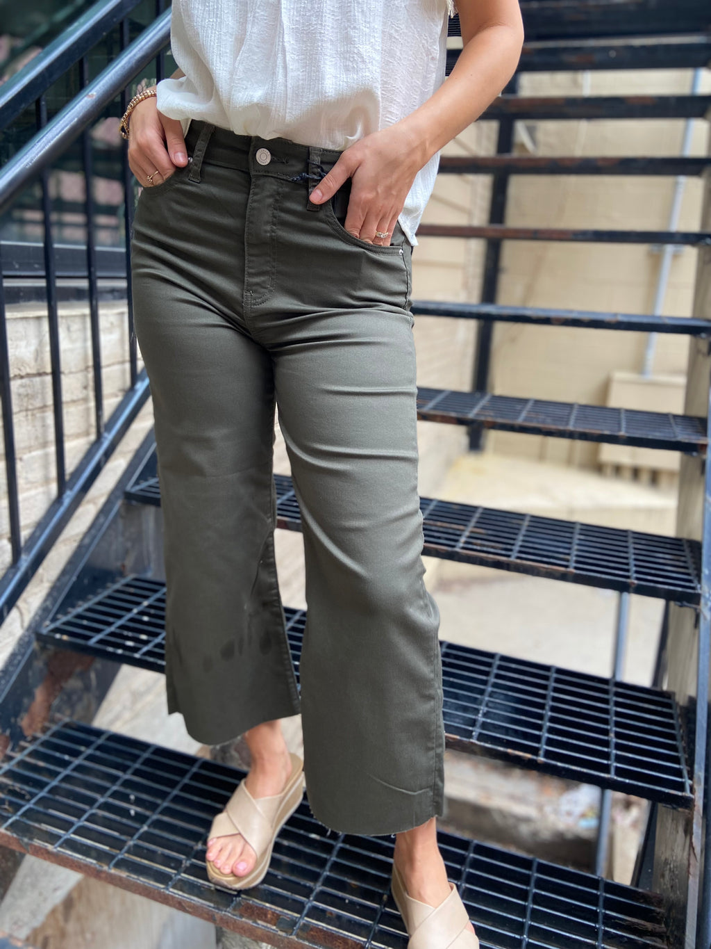 Adrienne Dark Olive High Rise Cropped Zenana Jeans