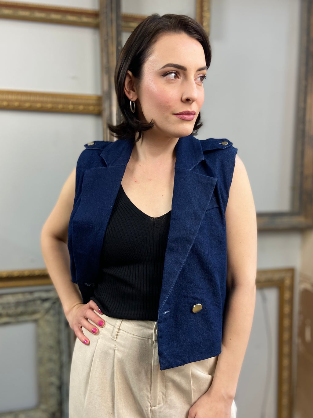 Lyra Navy Blue Denim Vest