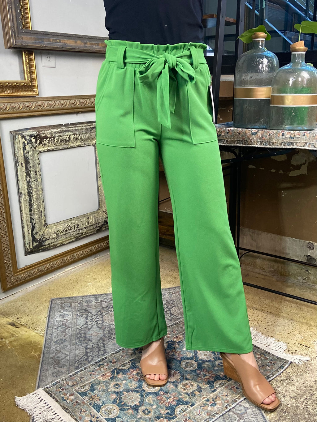 Sadie Green Knit Paperbag Tie Pants