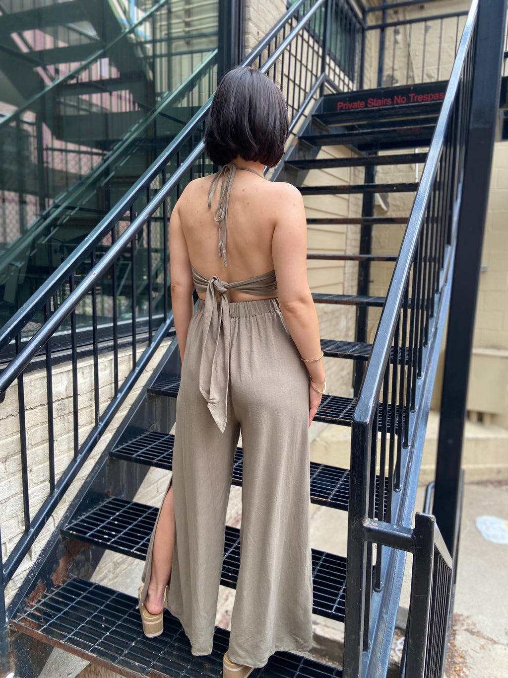 Lia Olive Grey Halter Neck Jumpsuit