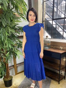 Stella Royal Blue Smocked Tiered Midi Dress