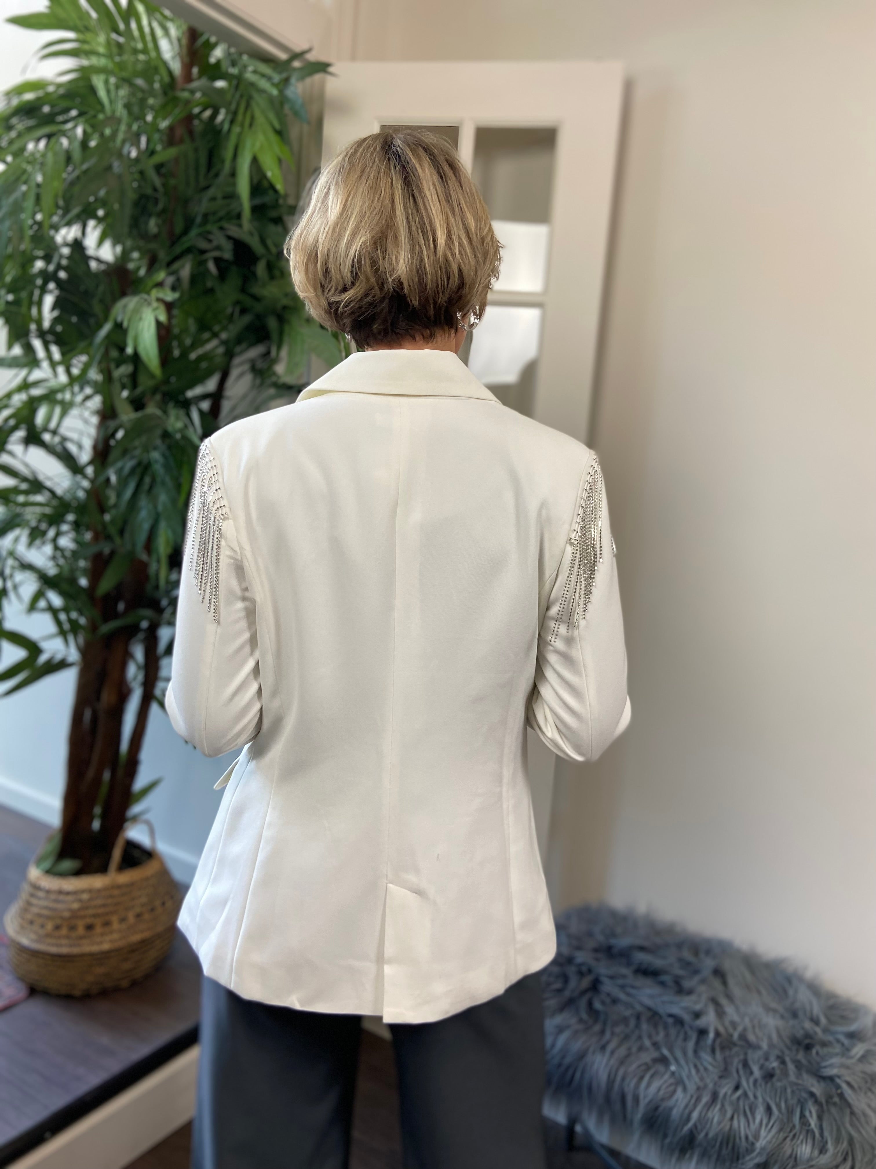 Veronica Off White Rhinestone Chain Detail Blazer - MK Threads Boutique