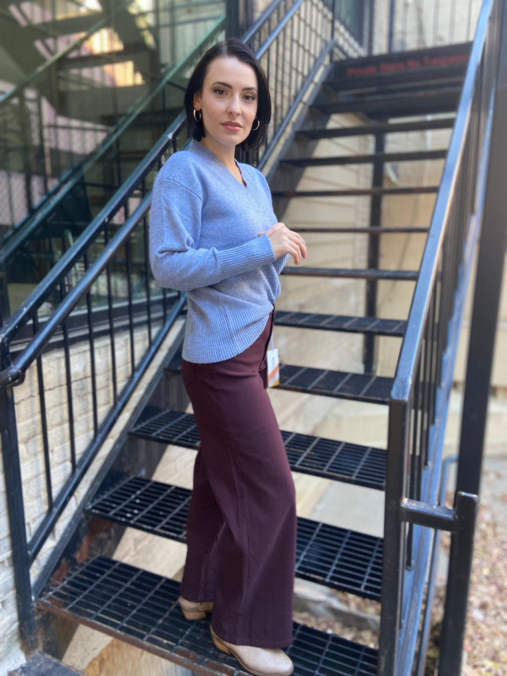 Anna Dark Berry High Rise Wide Leg Jeans