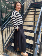 Mika Black Smocked Waist Side Slit Midi Skirt