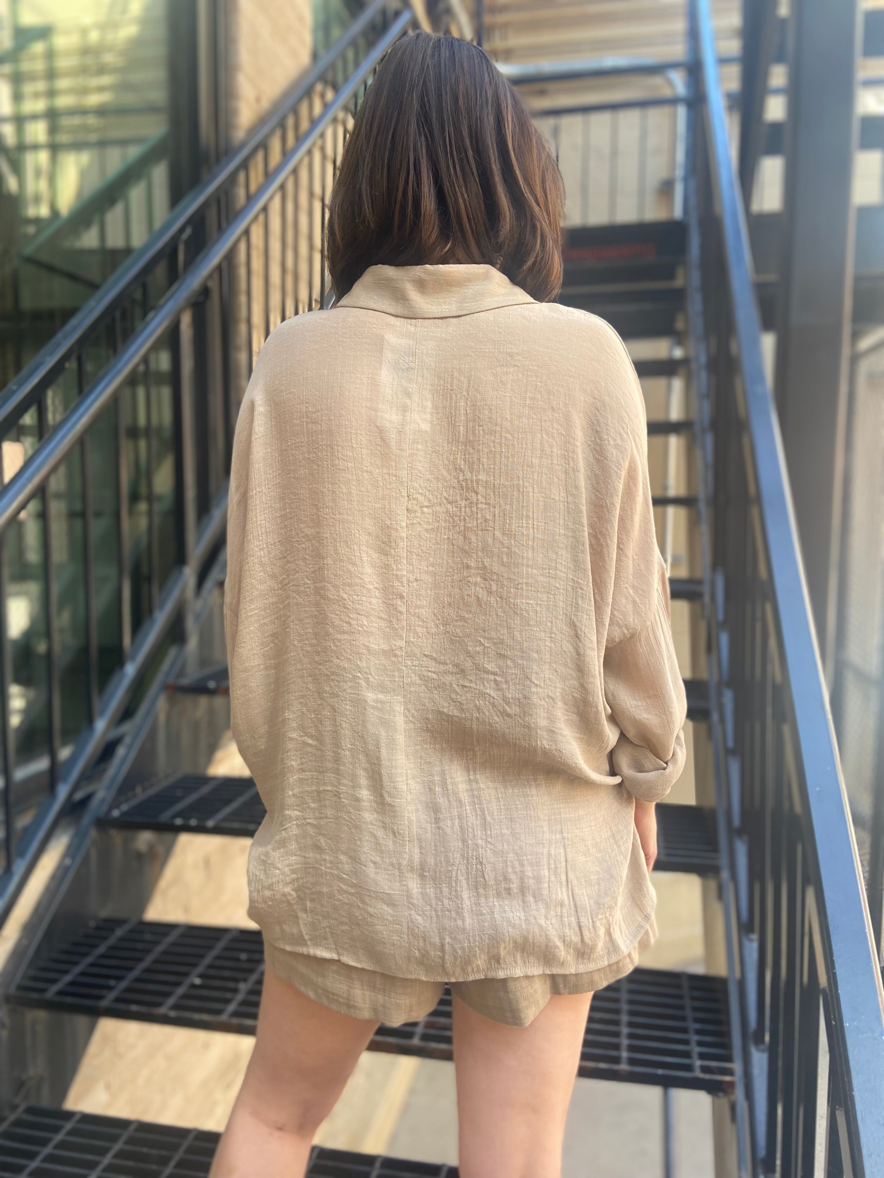 Georgia Taupe Sheer Oversized Button Up - MK Threads Boutique