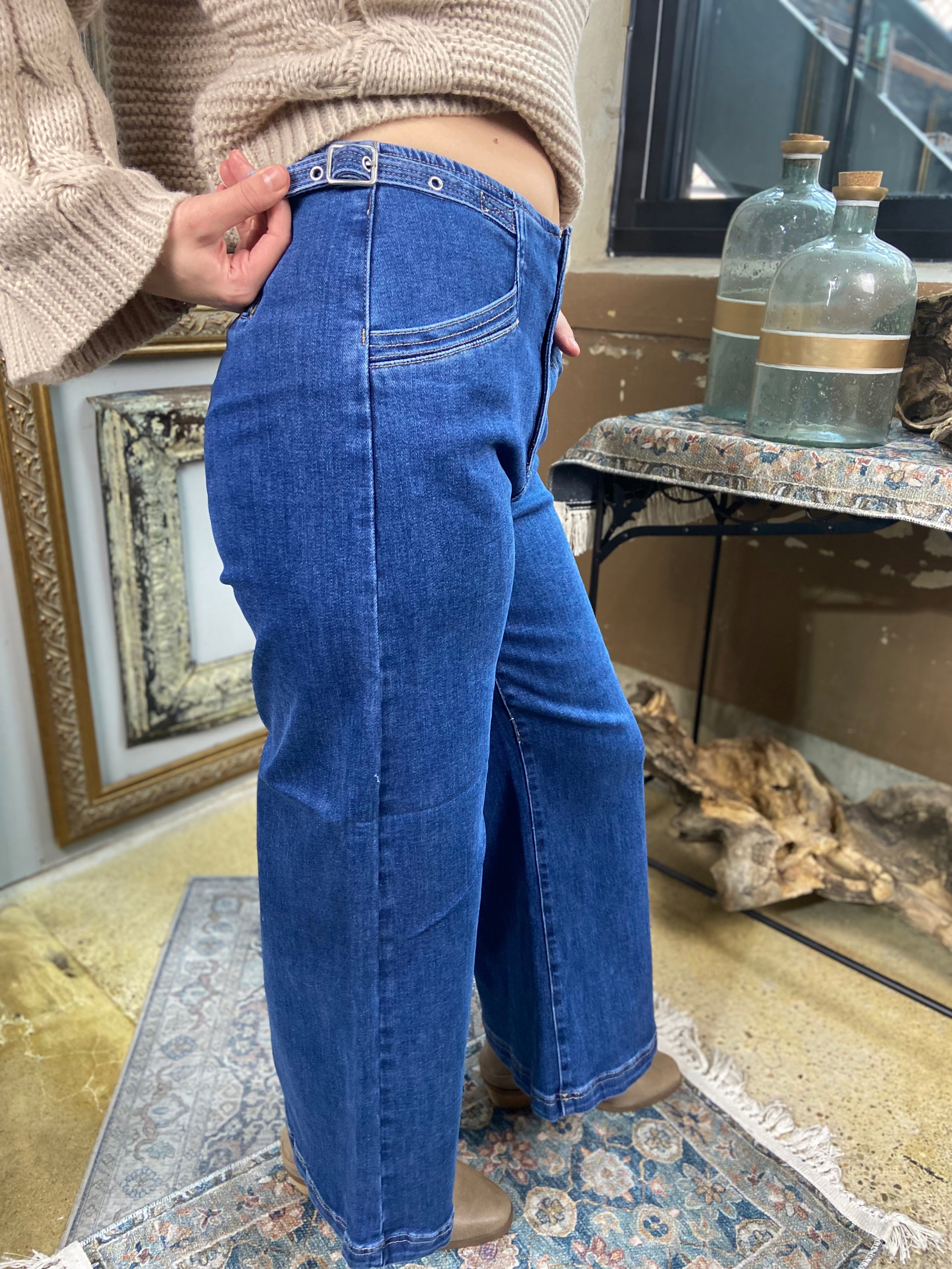 Layla Dark High Rise Adjustable Waist Cropped Risen Jeans