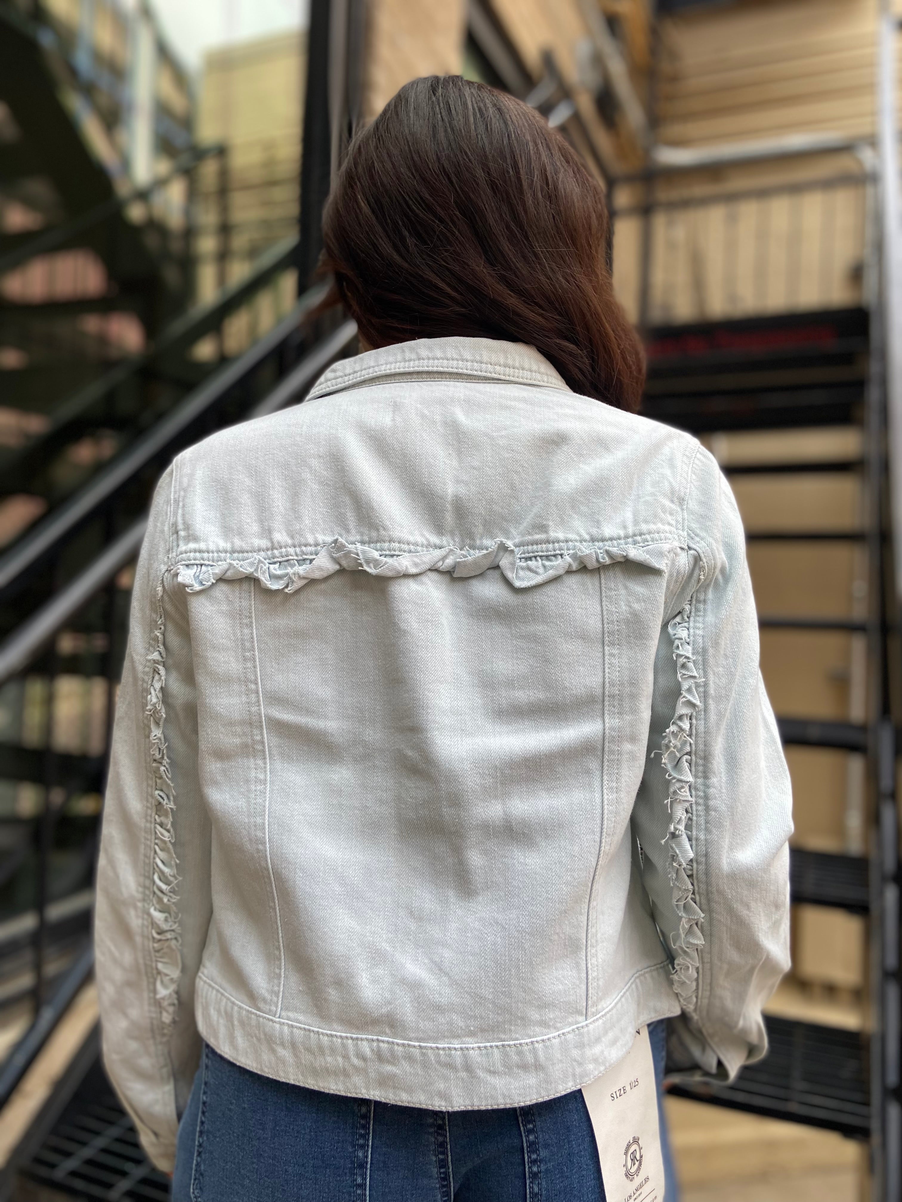 Eden Light Blue Ruffle Risen Jean Jacket - MK Threads Boutique