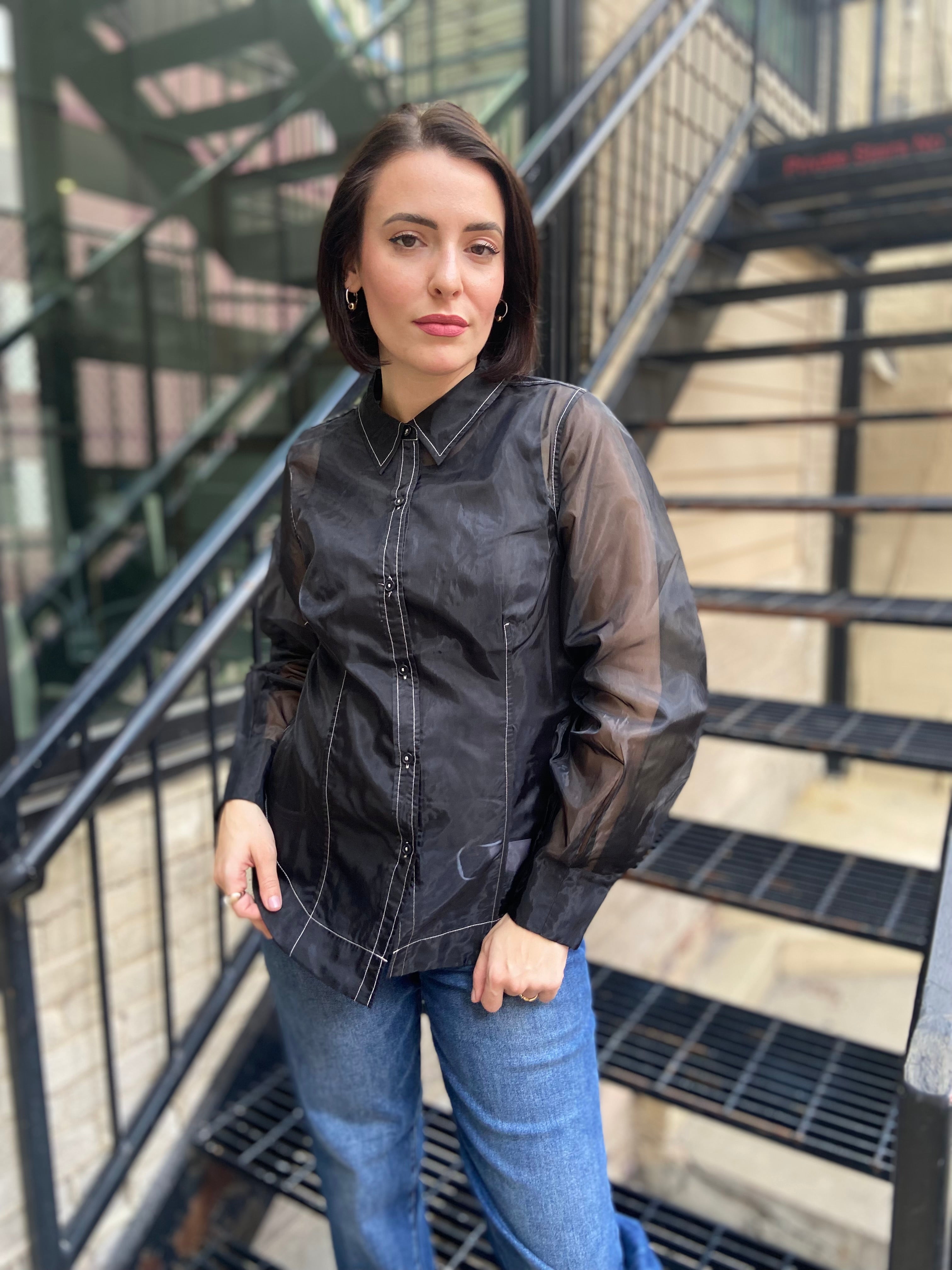 Kelsey Black Sheer Button Up