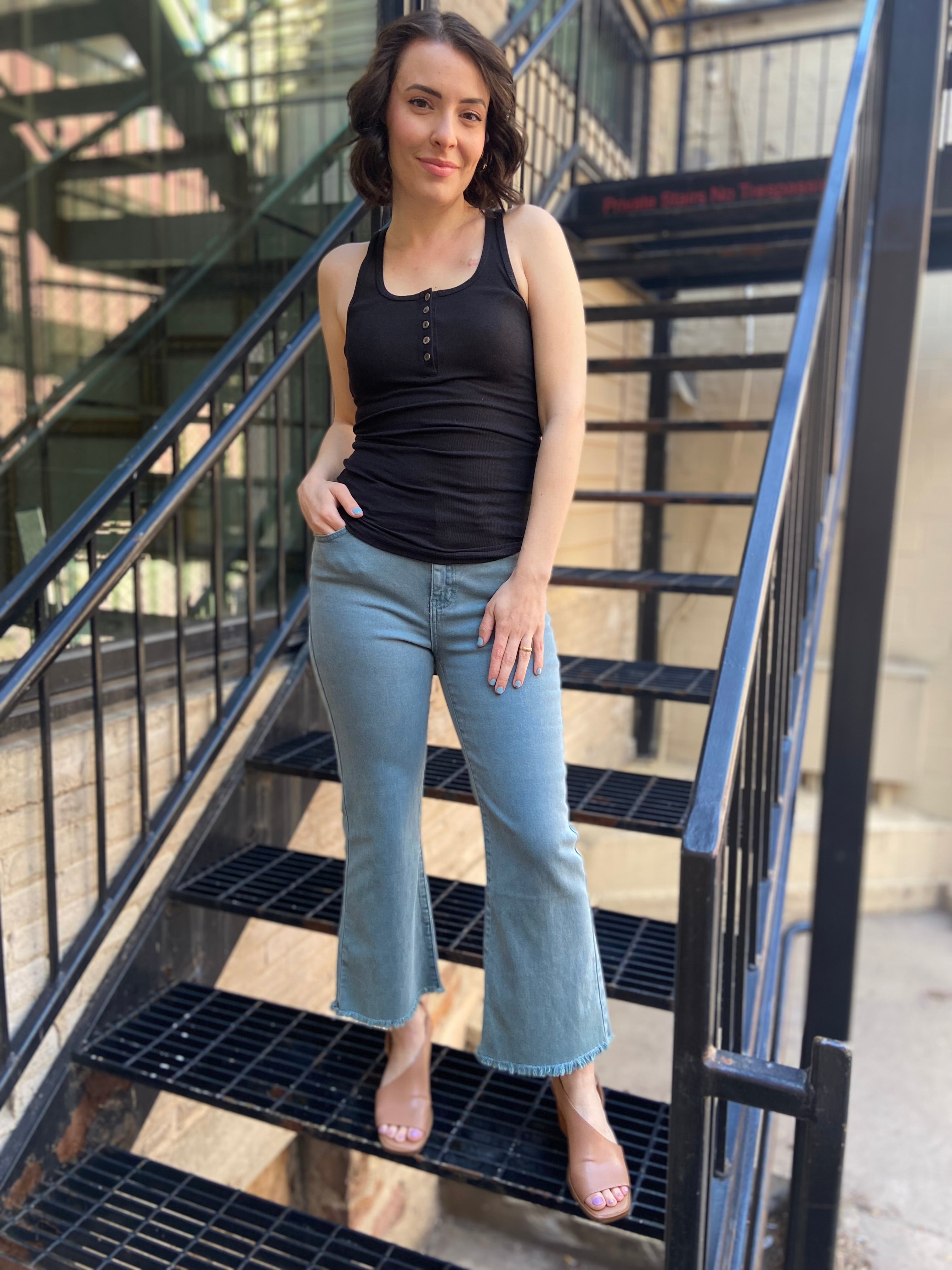 Emma Black Square Neck Button Tank Top - MK Threads Boutique