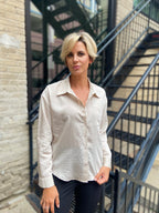 Asher Light Khaki Pinstripe Long Sleeve Button Down