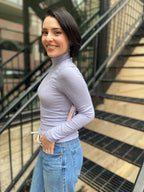 Stacy Blue Mock Neck Long Sleeve