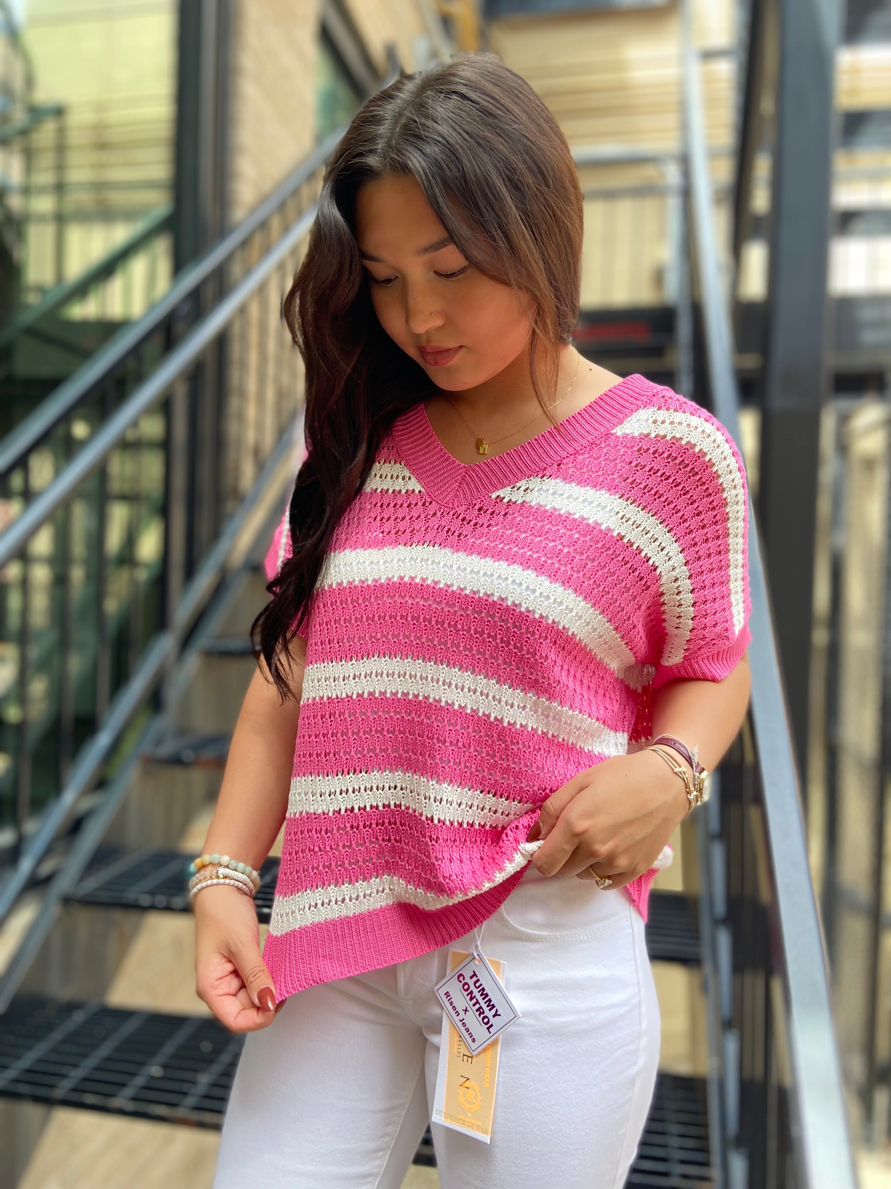 Jovi Pink & White Stripe Sweater Vest - MK Threads Boutique