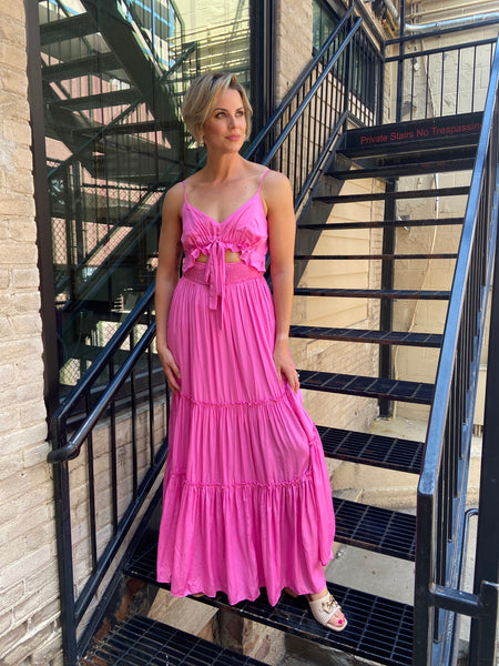 Eleanor Bubble Gum Pink Silk Maxi Dress