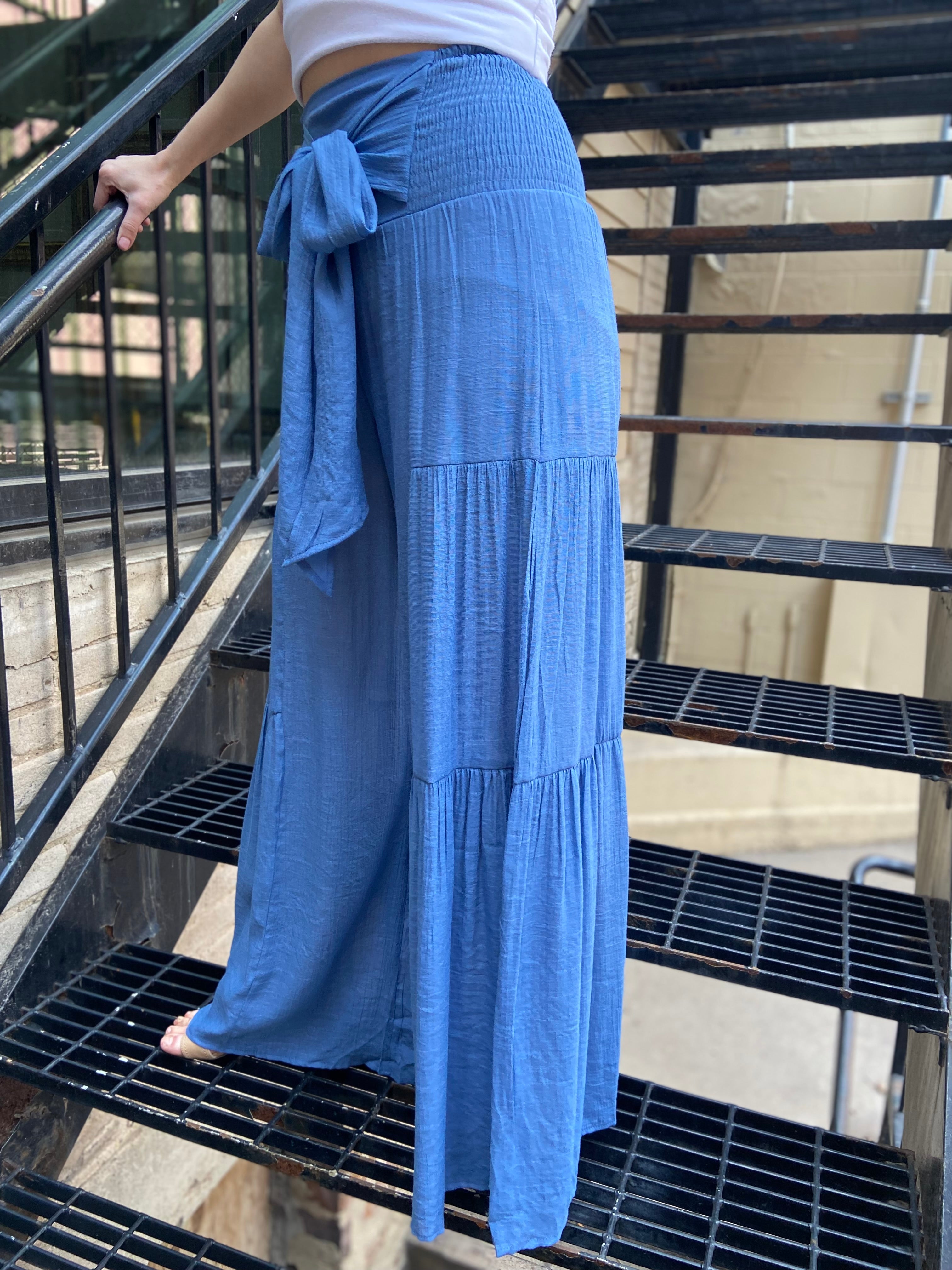 Kathy Blue Wide Leg Tiered Pants