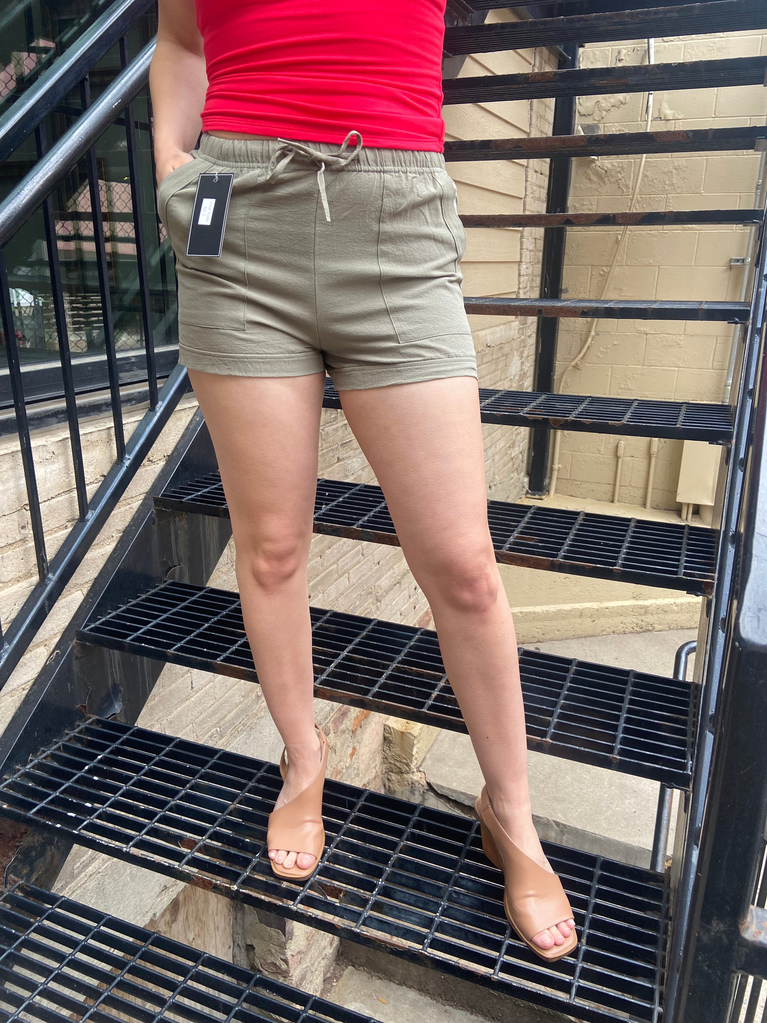Ada Olive Basic Drawstring Shorts - MK Threads Boutique