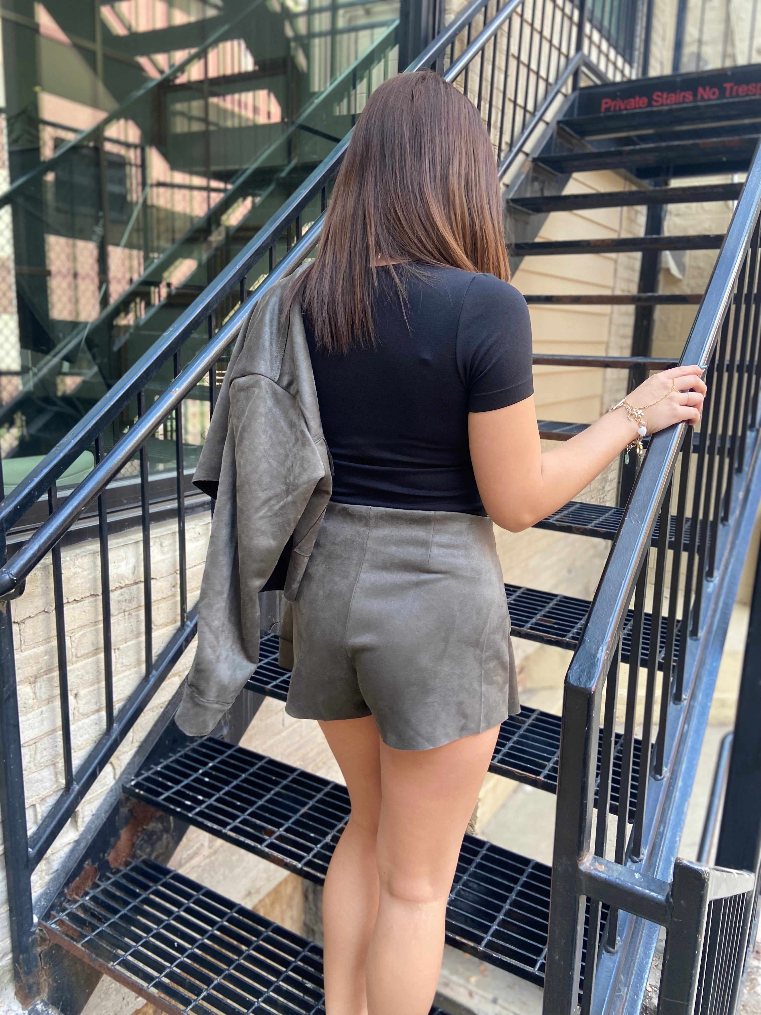 Eden Olive Front Wrap Suede Skort