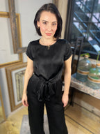 Amber Black Short Sleeve Front Tie Romper