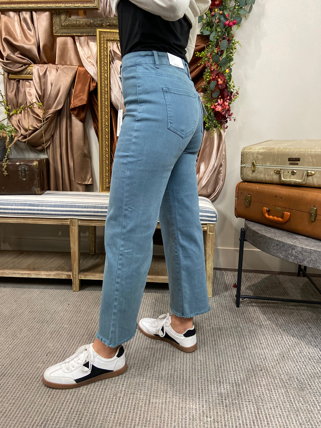 Allie Teal Frayed Straight Leg Zenana Jeans