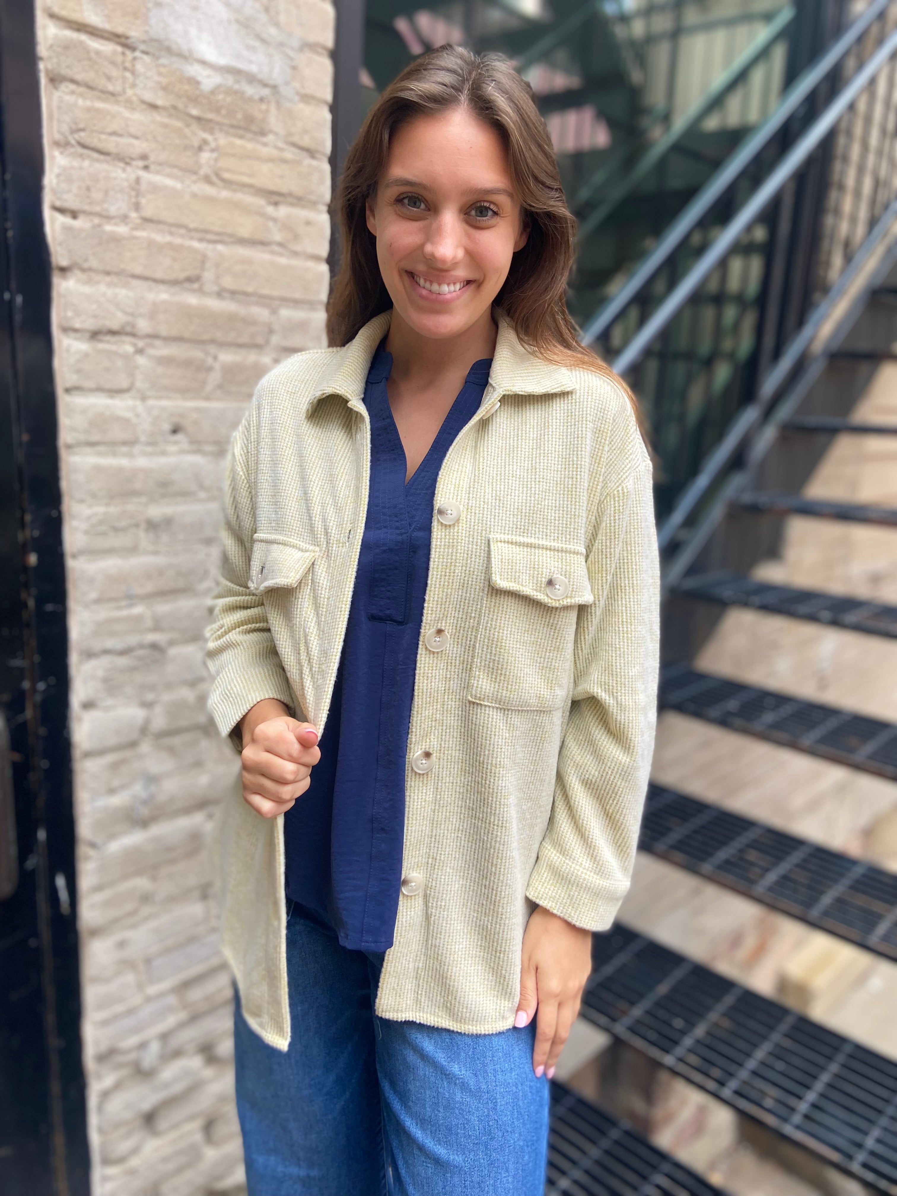 Stella Lime Green Waffle Knit Oversized Shacket