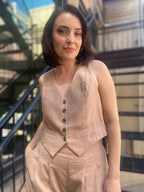 Olivia Taupe Linen Button Up Vest