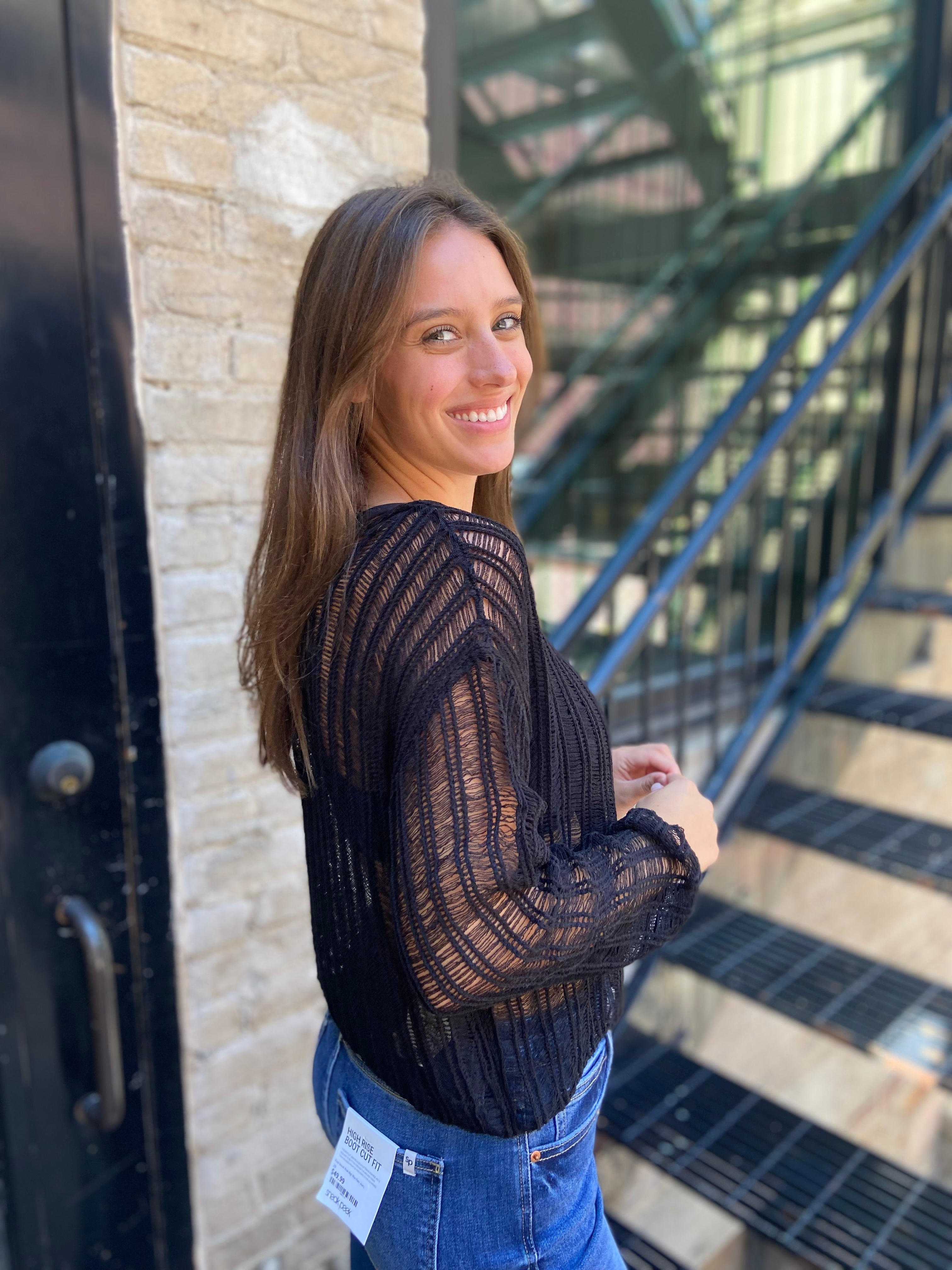 Mosey Black Crochet Knit Sweater