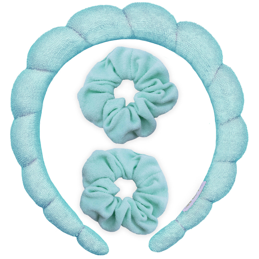 Spa Headband - Skincare Headband & Scrunchie Wristband Set: Mint
