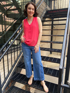 Larissa Watermelon Pleated Ruffle V- Neck Top - MK Threads Boutique