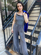 Tiffany Black And Silver Cowl Neck Glitter Jumpsuit