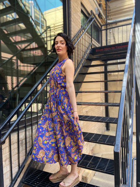 Lucy Royal Blue Paisley Print Midi Dress