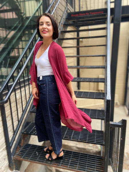 Kaitlee Maroon Thin Ruffle Cardigan