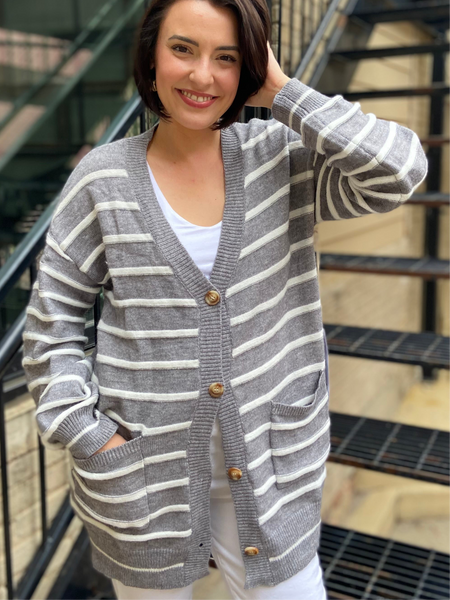 Jericho Gray & White Striped Cardigan