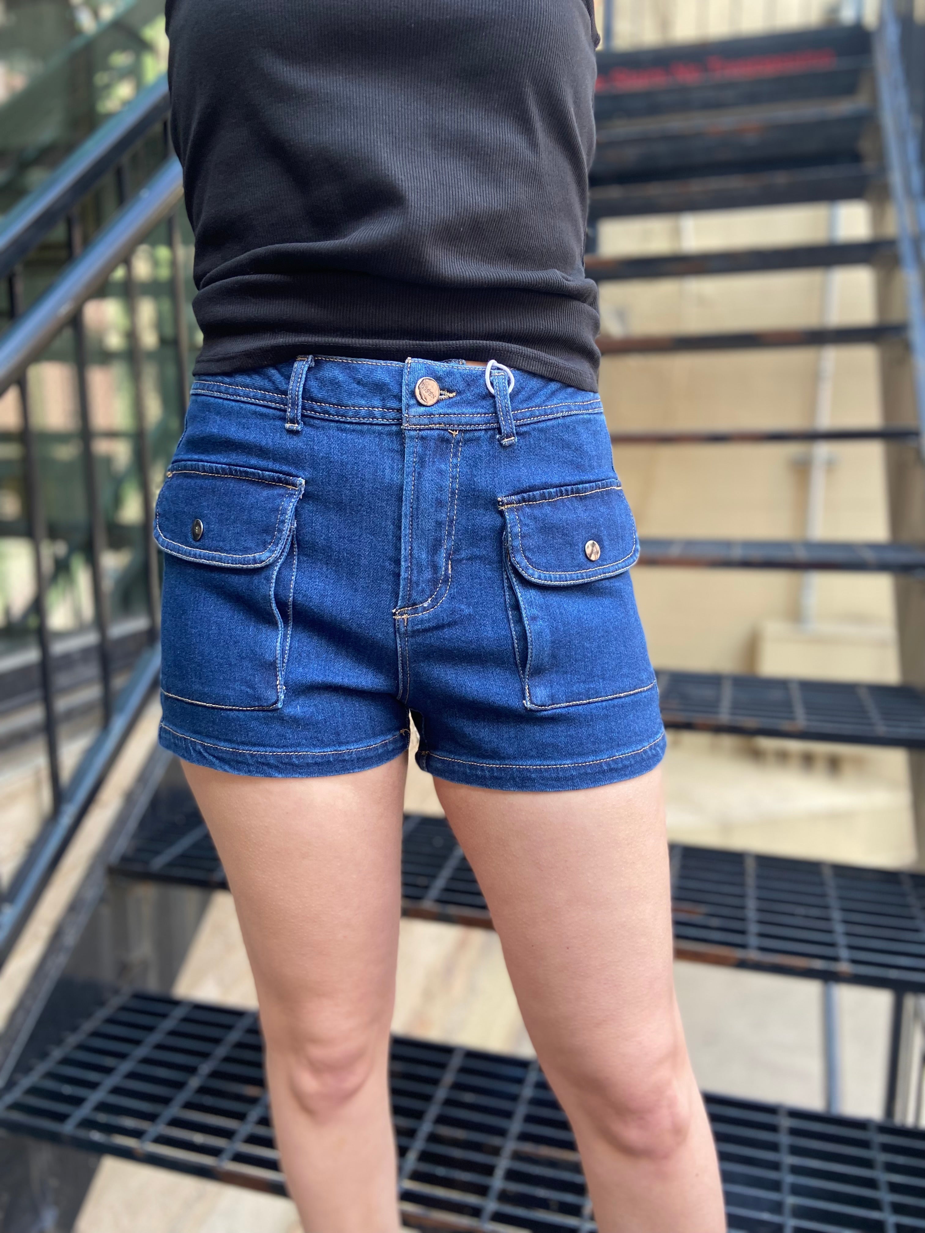 Mak High Rise Cargo Risen Jean Shorts - MK Threads Boutique