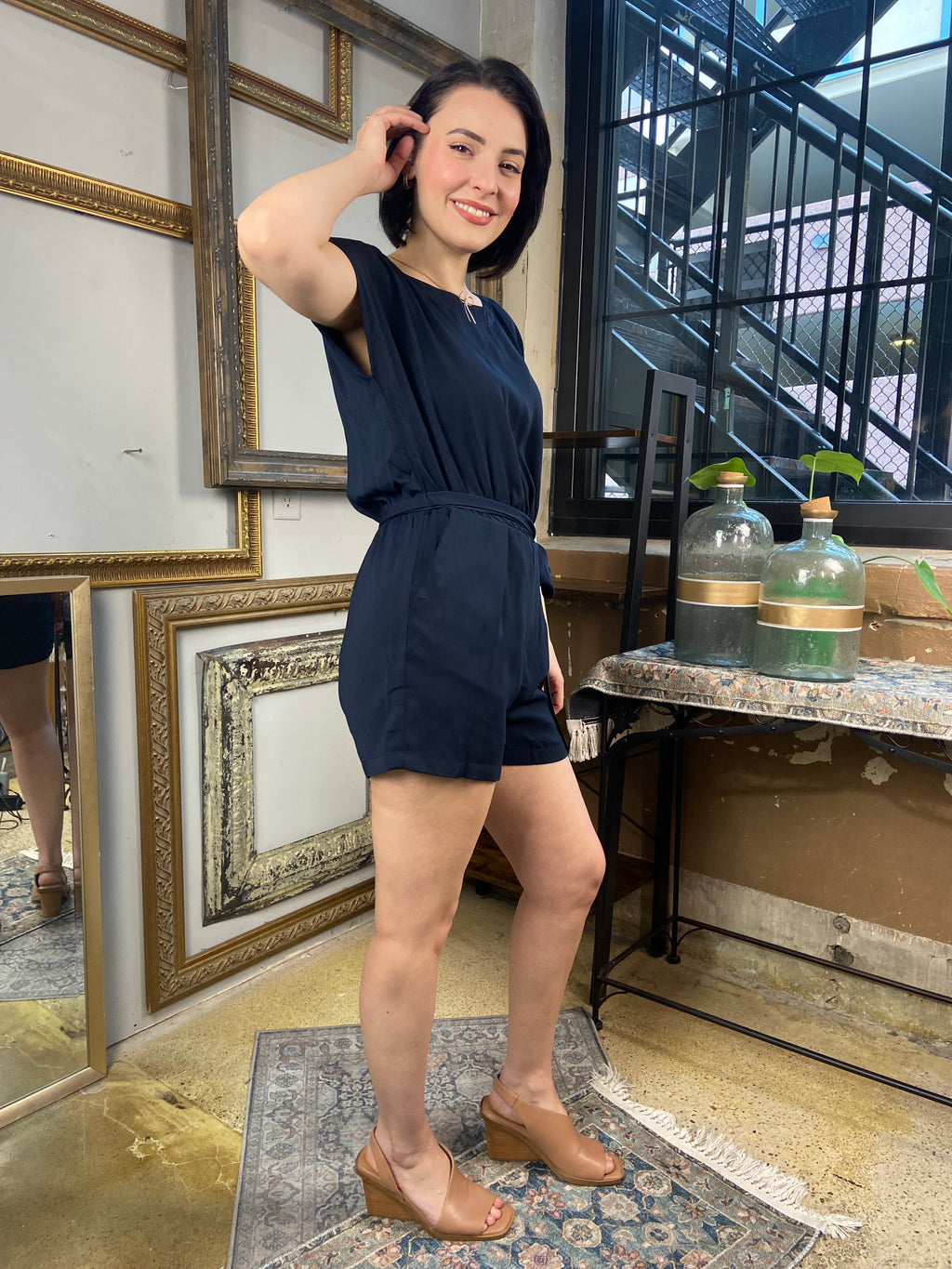 Alexa Dark Navy Boat Neck Romper