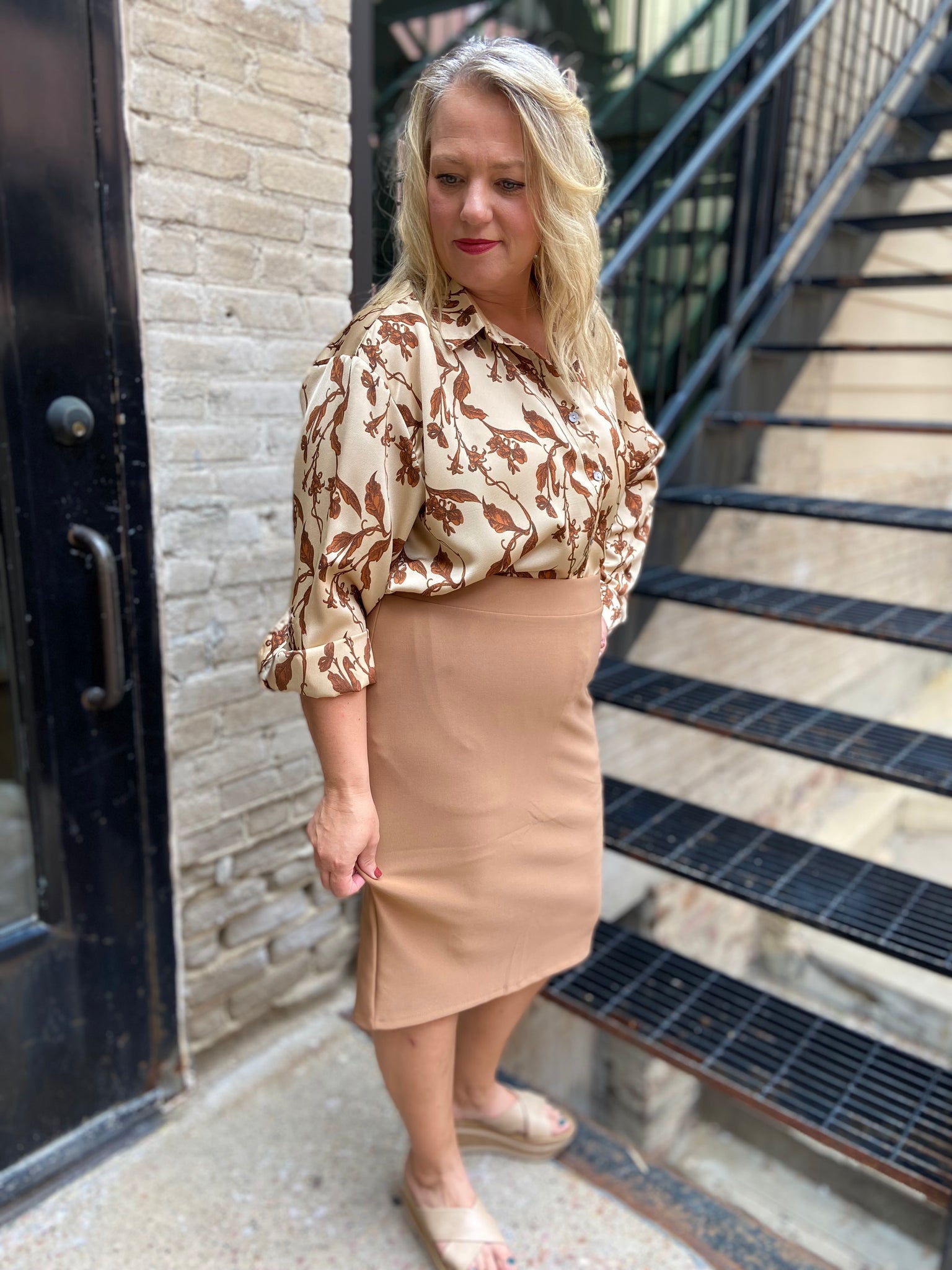 Janelle Plus Size Toffee Tan Scuba Pencil Skirt