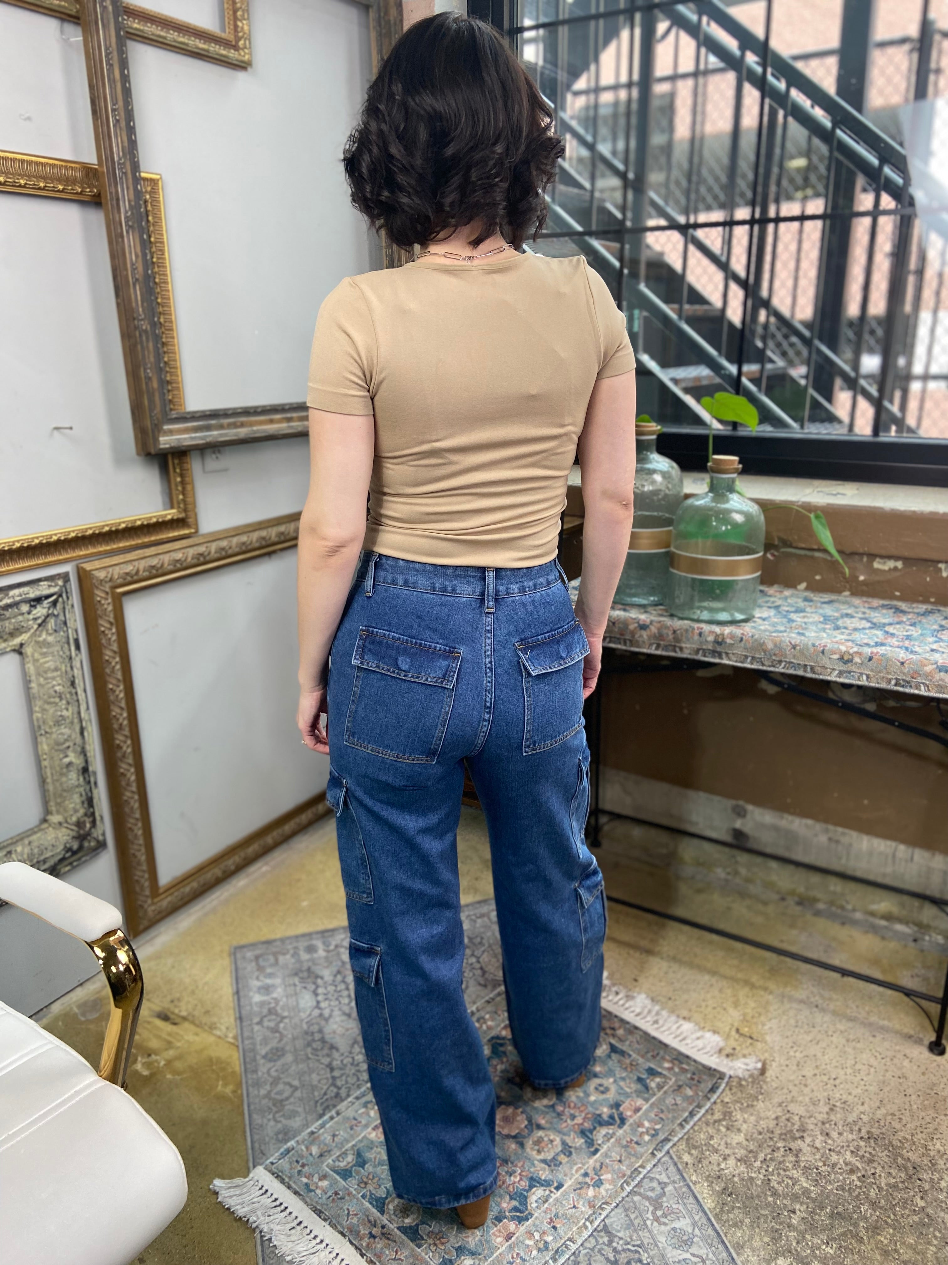 Elianne Denim Blue Cargo Veveret Jeans - MK Threads Boutique