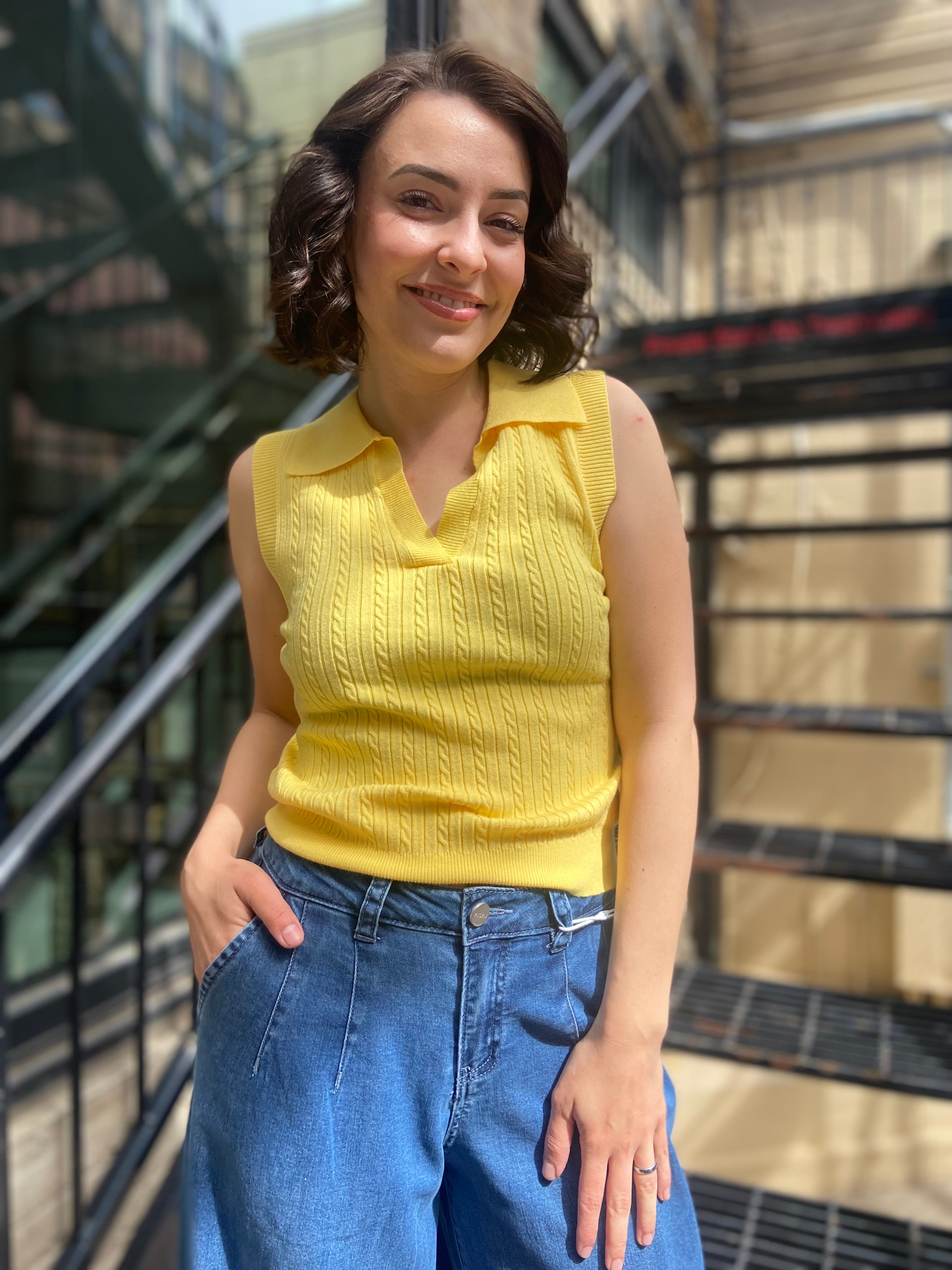 Ally Yellow Sleeveless Sweater Vest - MK Threads Boutique