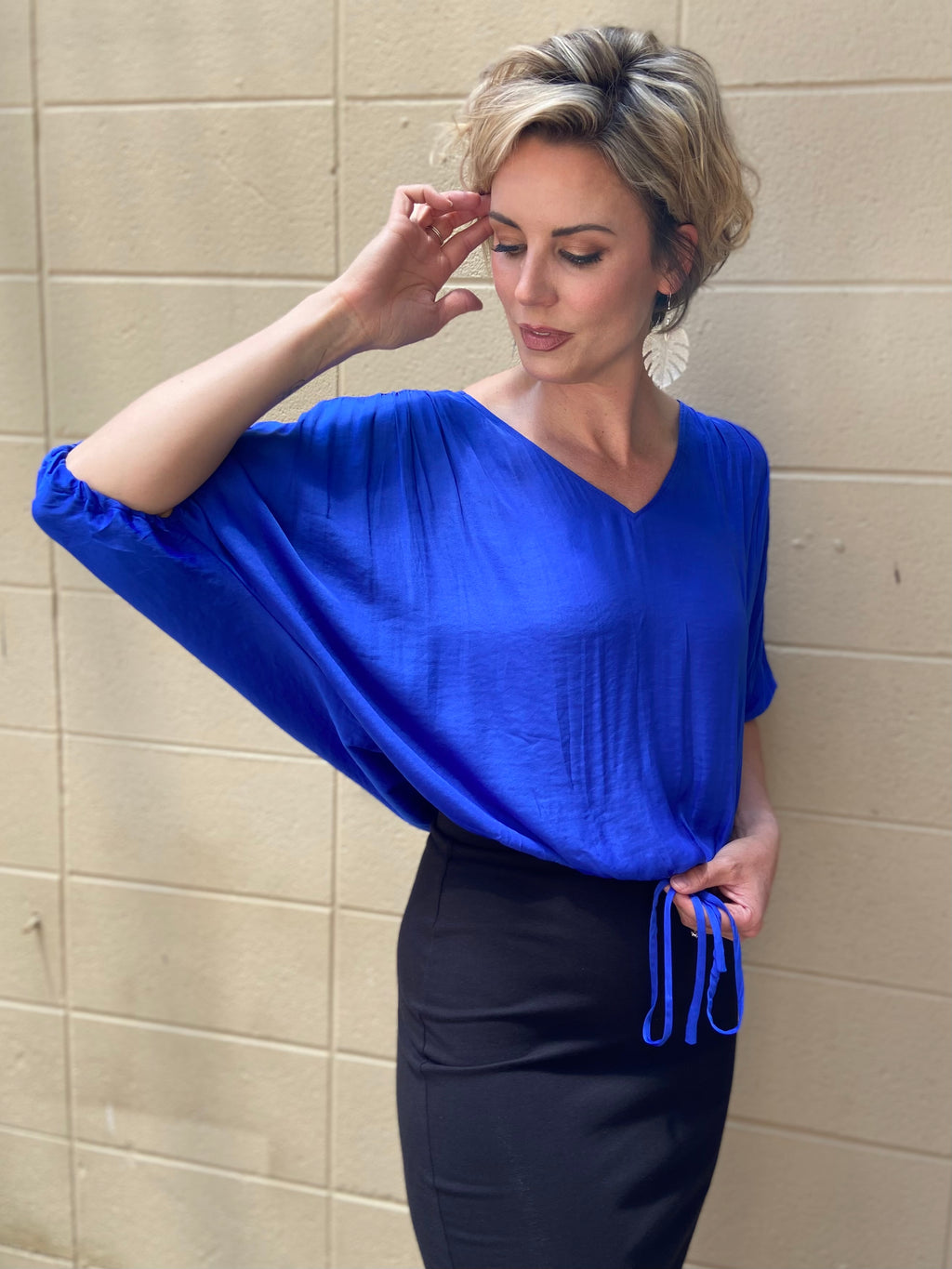 Cam Blue Open Back Blouse - MK Threads Boutique