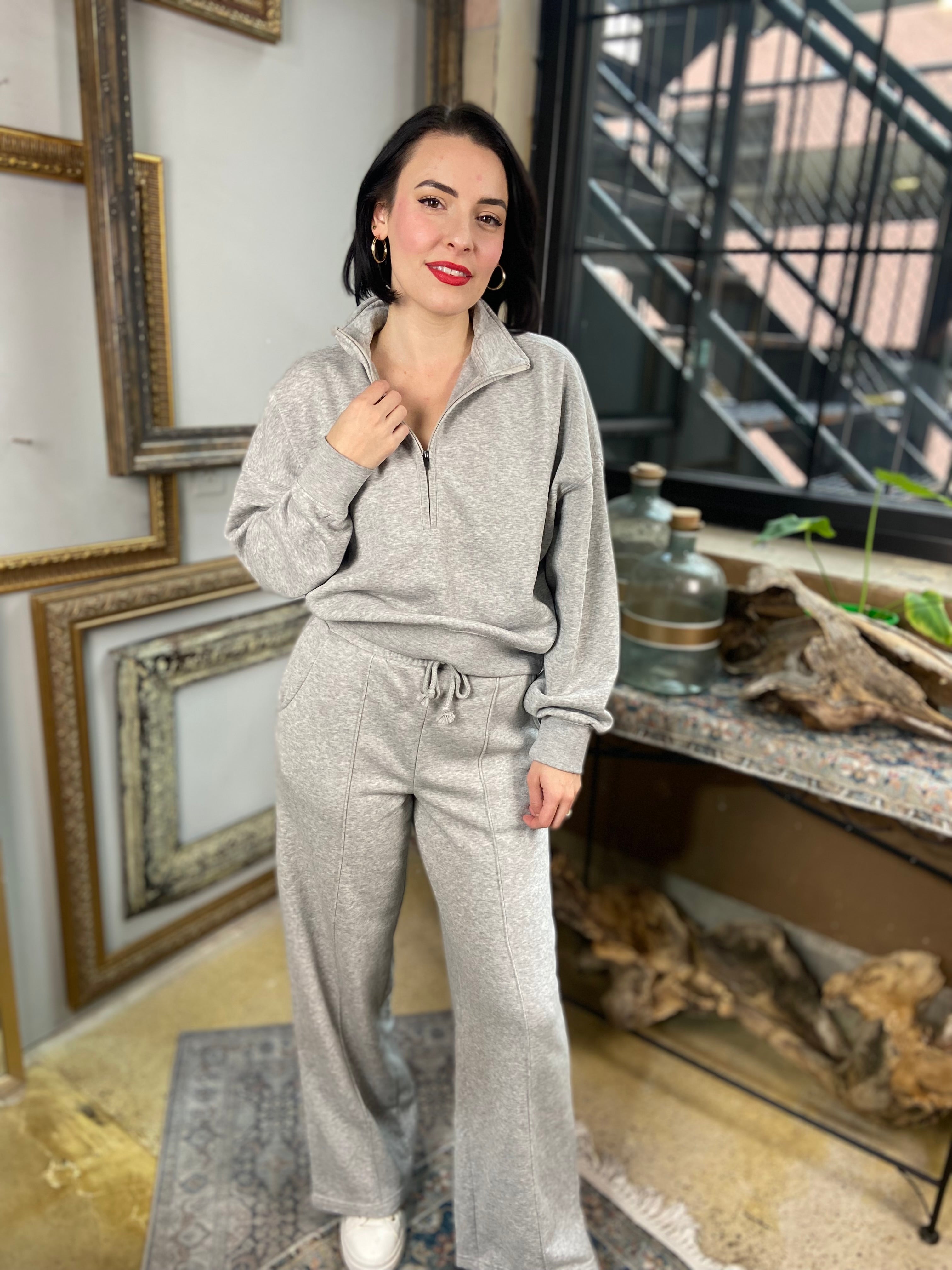 Morgan Heather Gray Soft Half Zip Sweater