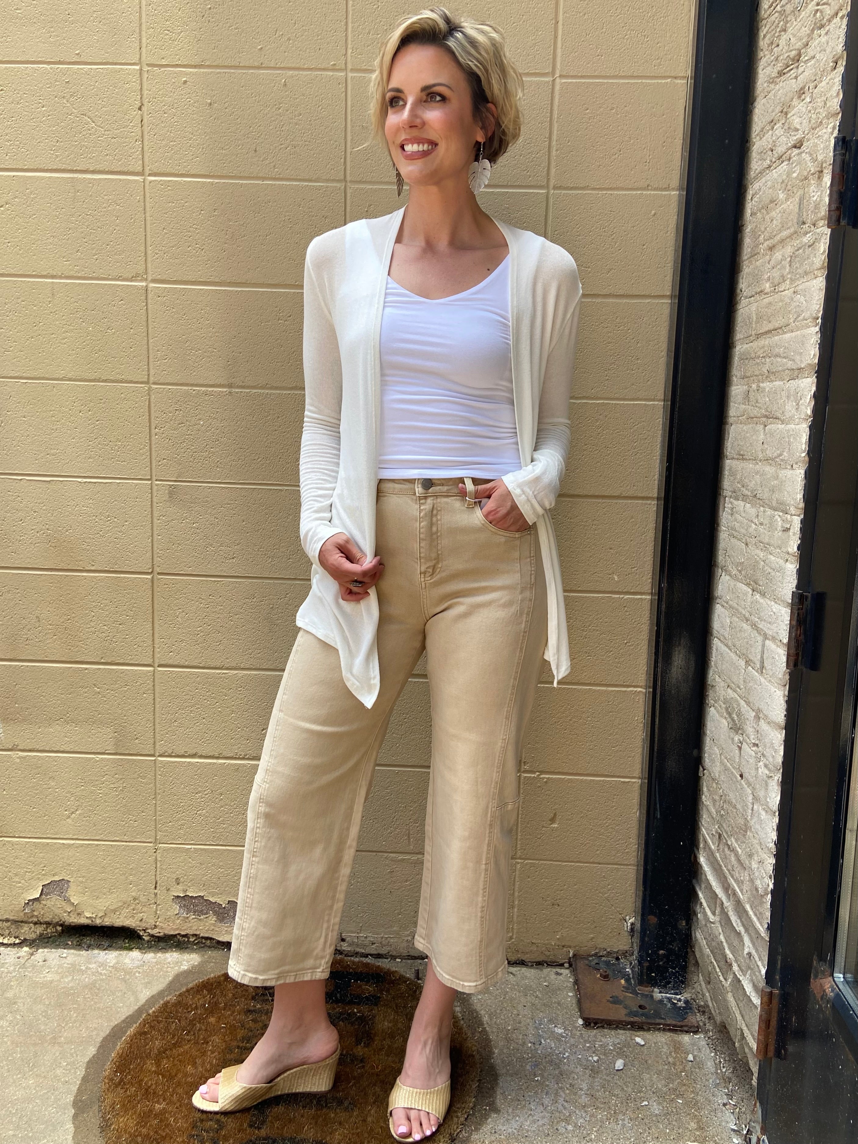 Ellie Taupe High Waisted Cropped Risen Jeans - MK Threads Boutique